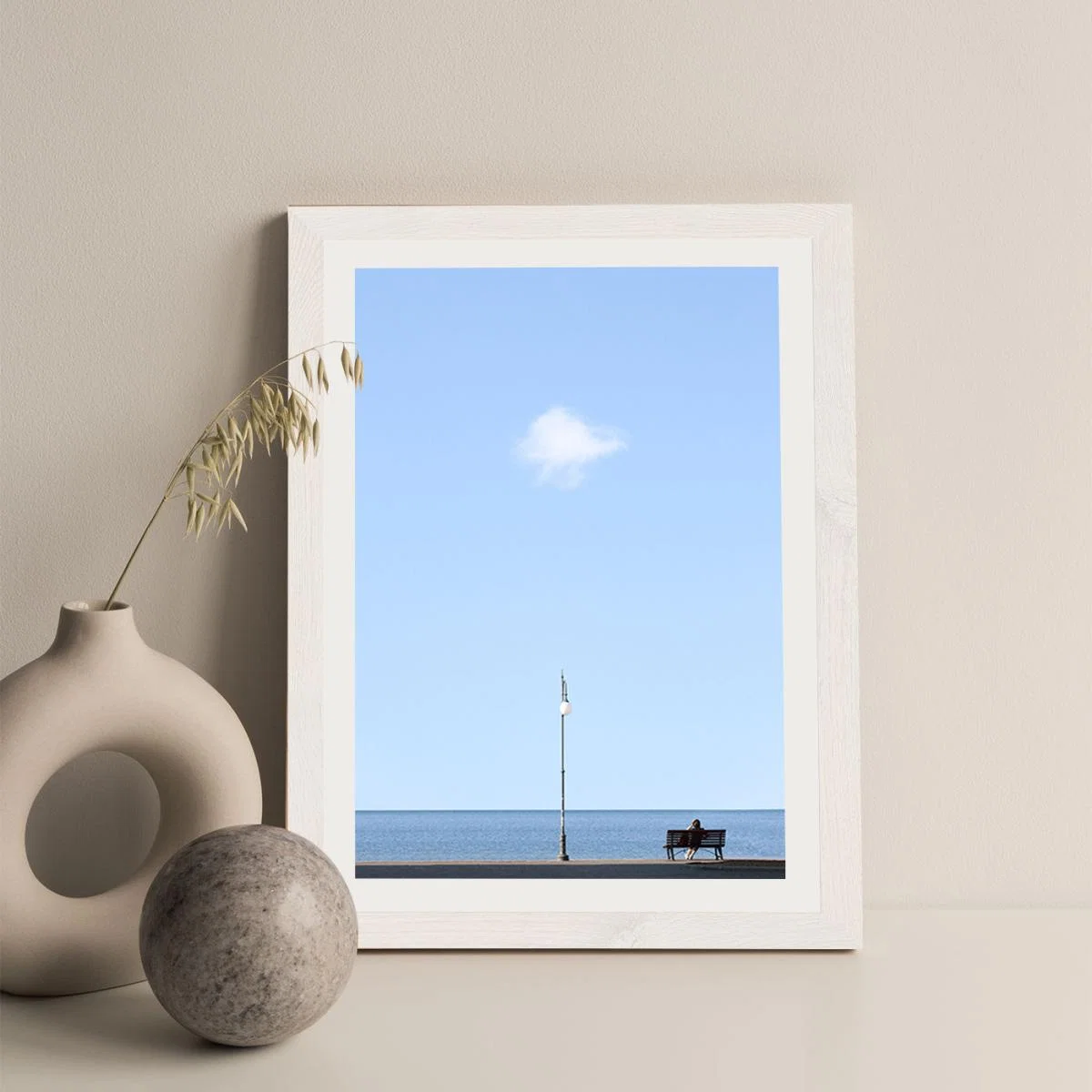 Lonely Bench Cloud Art Print White Frame – image 2