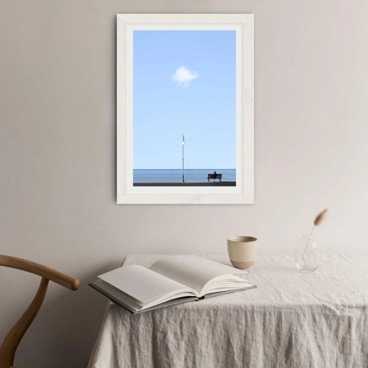 Lonely Bench Cloud Art Print White Frame – image 3