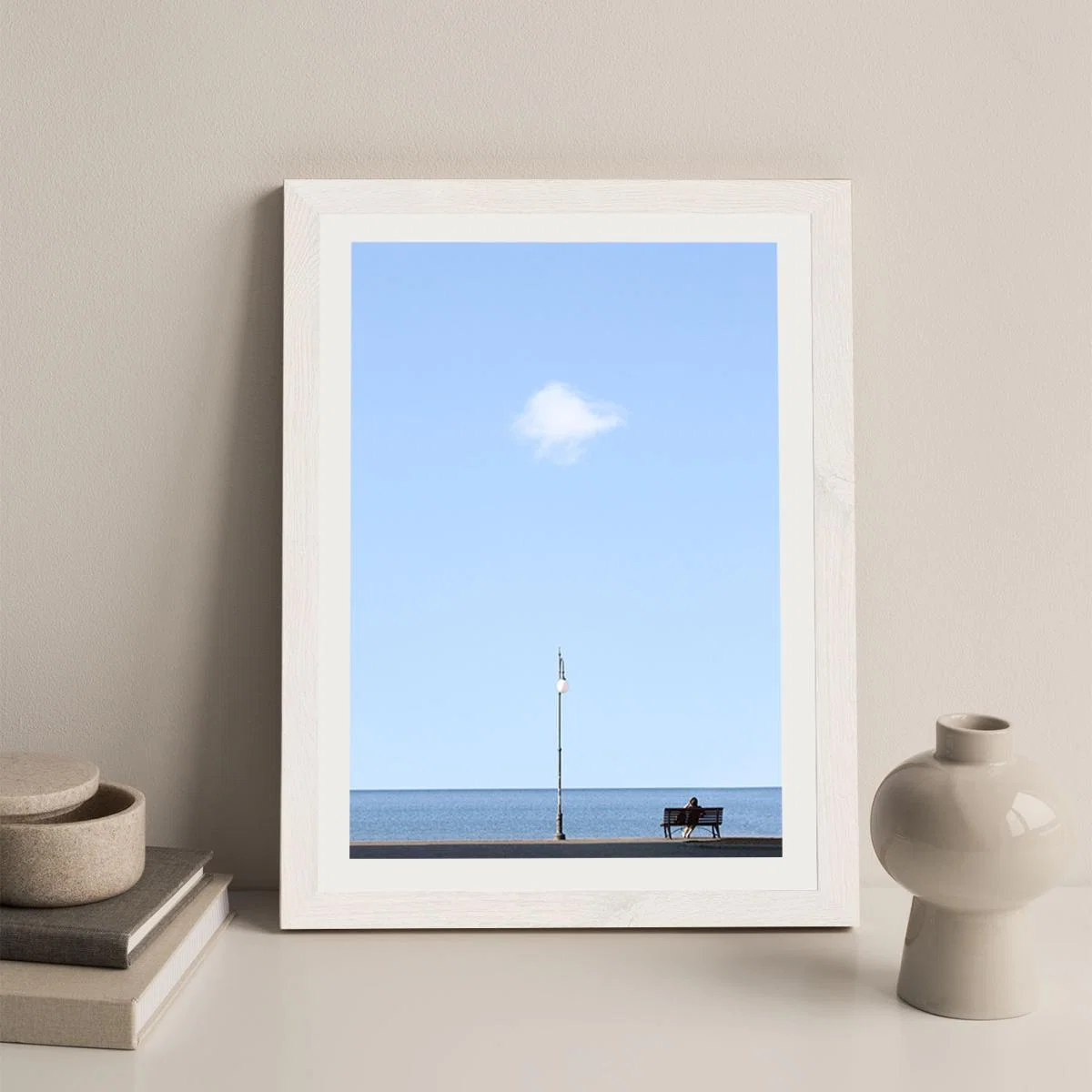 Lonely Bench Cloud Art Print White Frame – image 4