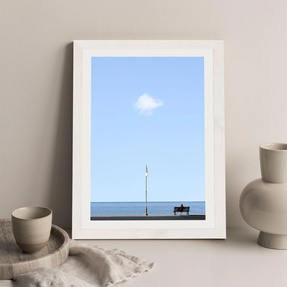 Lonely Bench Cloud Art Print White Frame – image 5