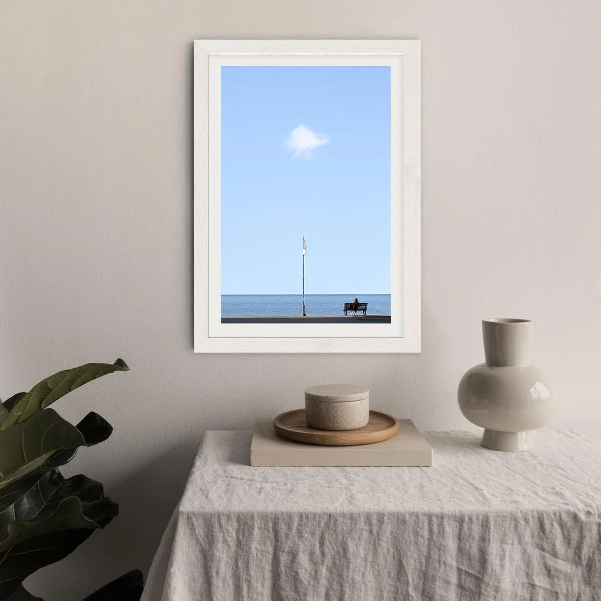 Lonely Bench Cloud Art Print White Frame – image 6