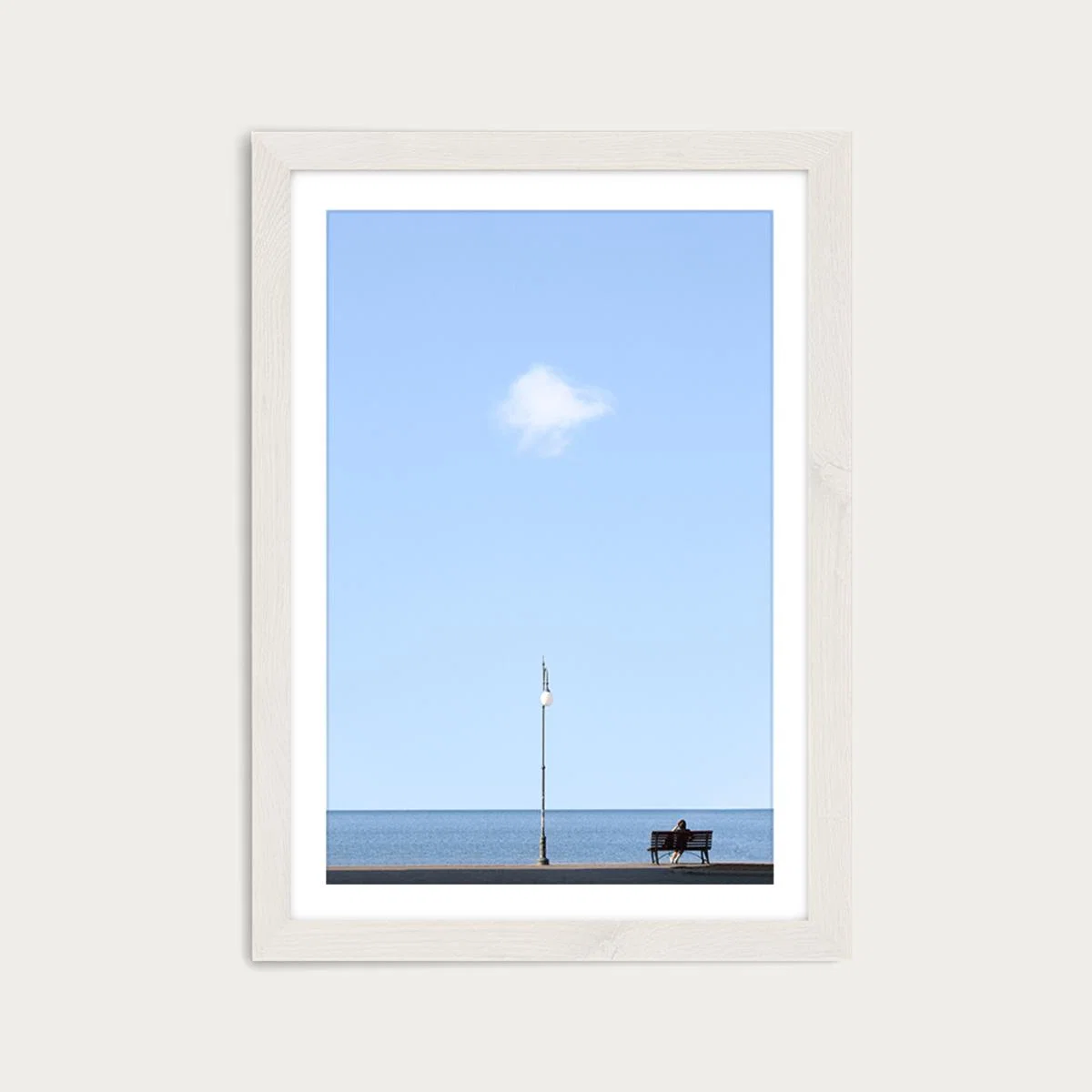 Lonely Bench Cloud Art Print White Frame – image 1