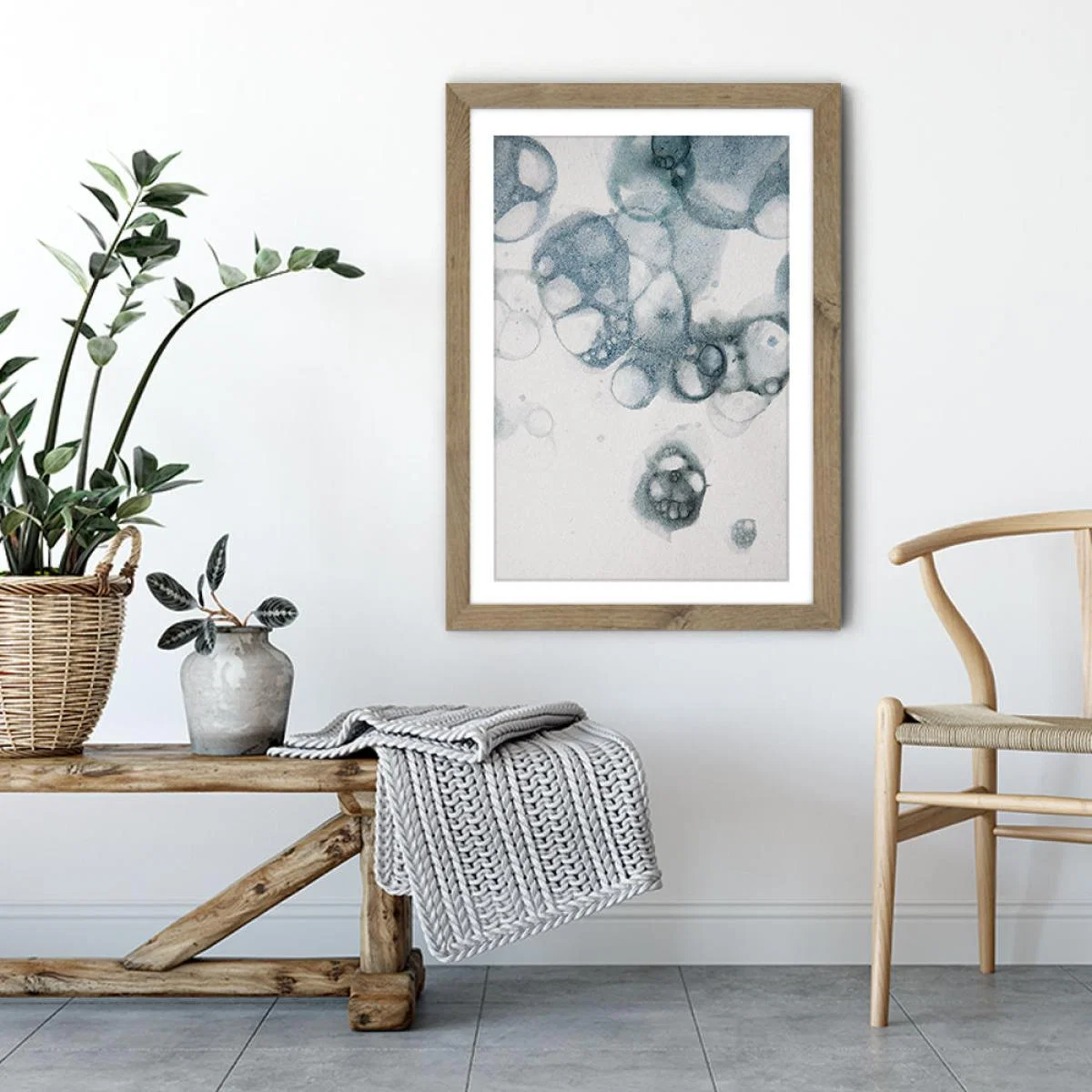 Aquarelle Bubbles – Blue Art Print Oak Frame – image 4