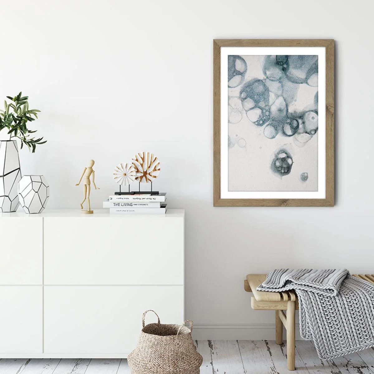 Aquarelle Bubbles – Blue Art Print Oak Frame – image 5