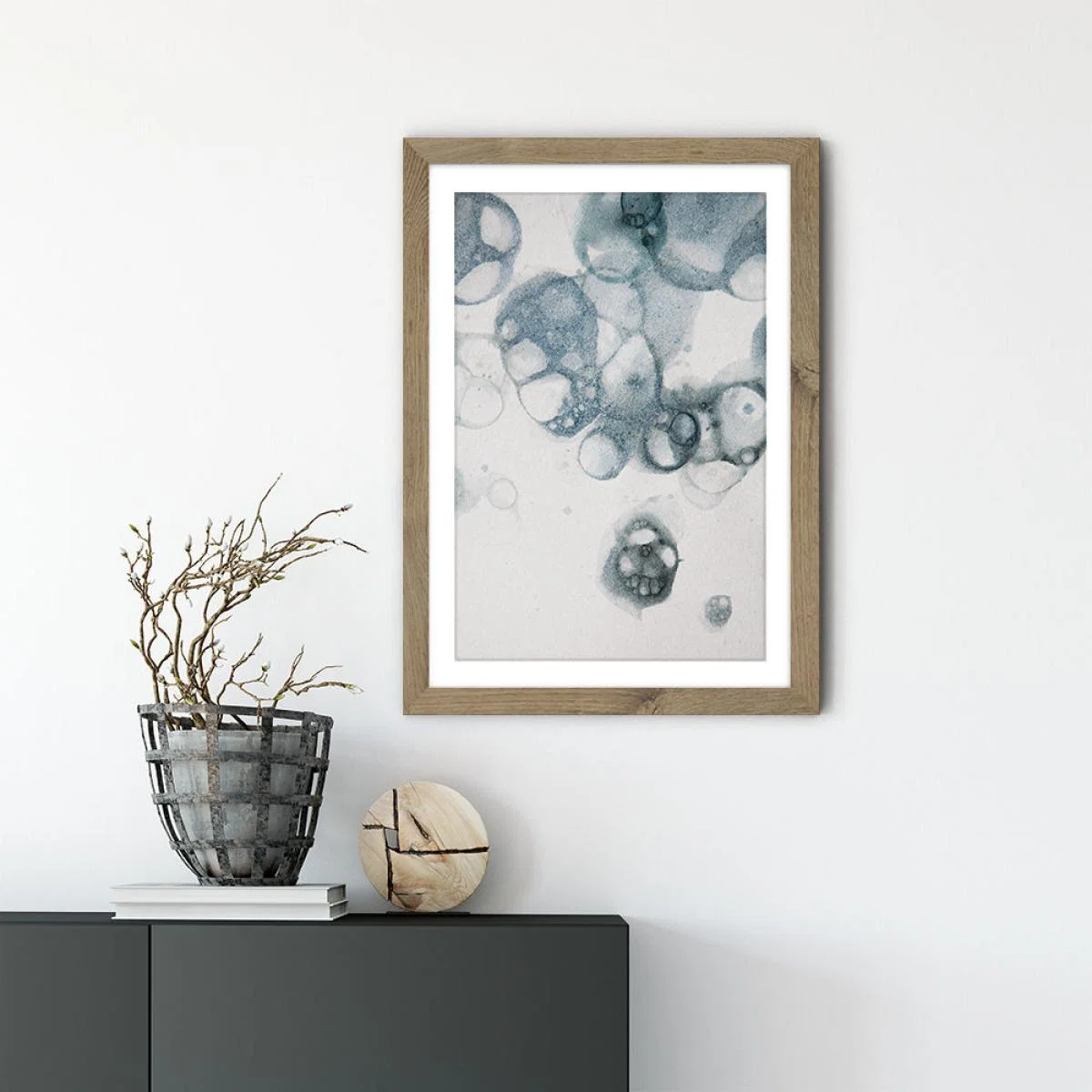 Aquarelle Bubbles – Blue Art Print Oak Frame – image 6