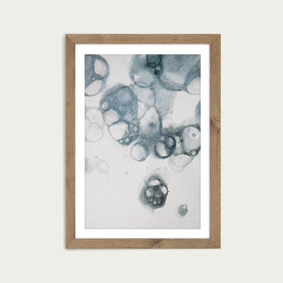 Aquarelle Bubbles – Blue Art Print Oak Frame – image 1
