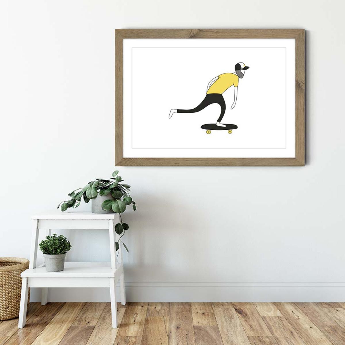 Retro Push Art Print Oak Frame – image 3