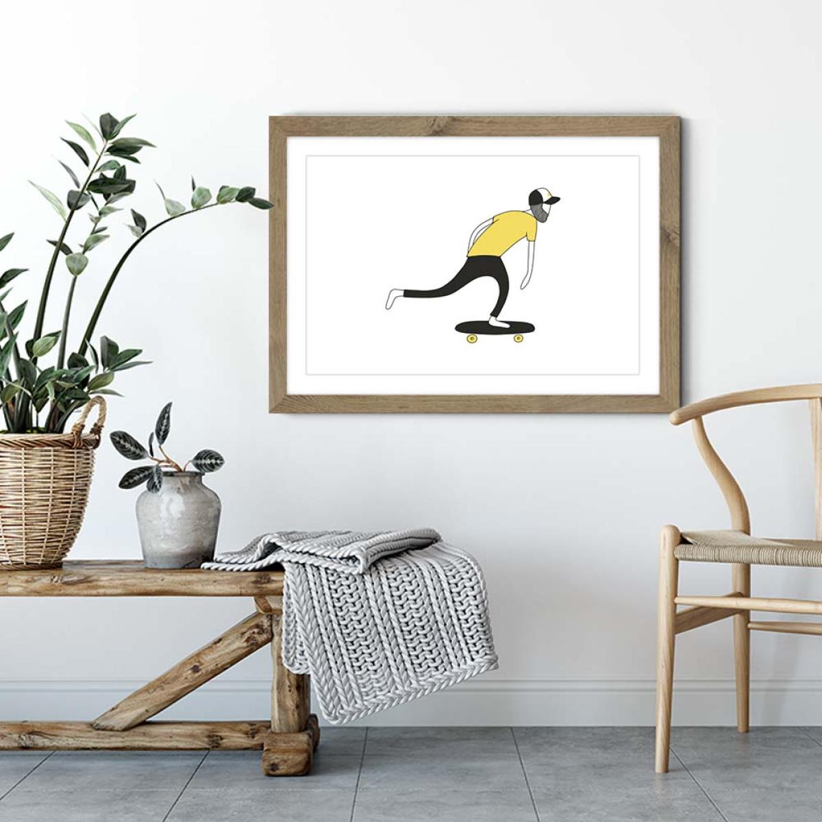 Retro Push Art Print Oak Frame – image 4