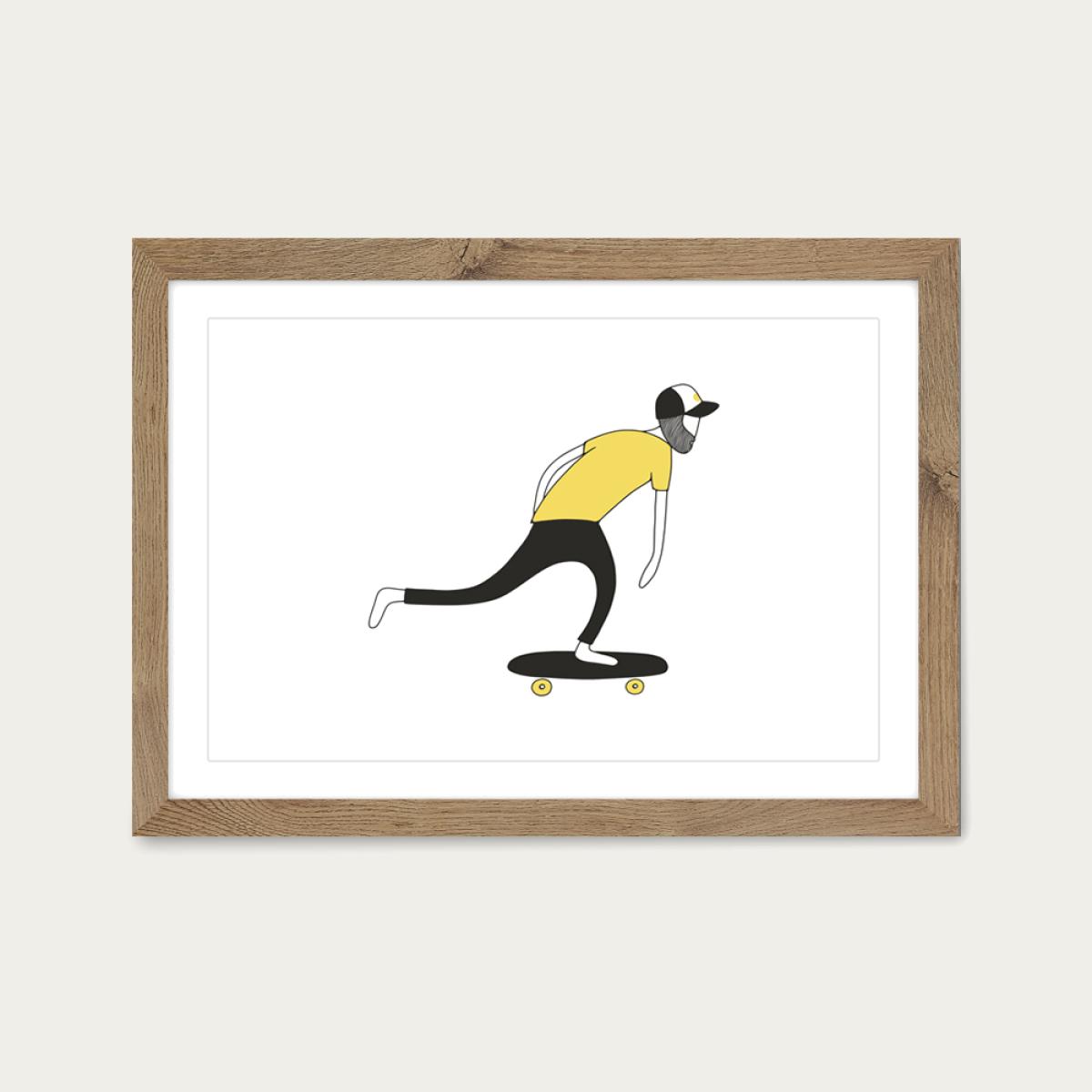 Retro Push Art Print Oak Frame – image 1