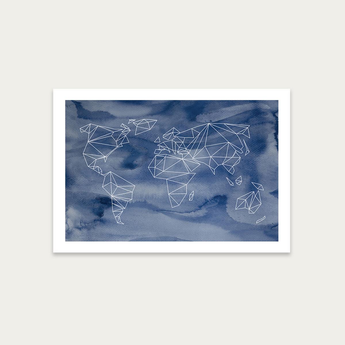 Geometrical World – Indigo Aquarelle Art Print Unframed