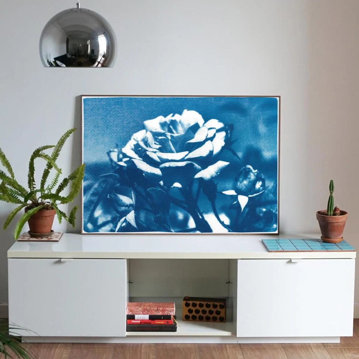 Blue and White Rose Handmade Cyanotype Art Print – image 3