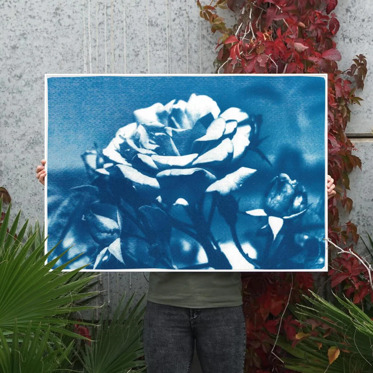 Blue and White Rose Handmade Cyanotype Art Print – image 4