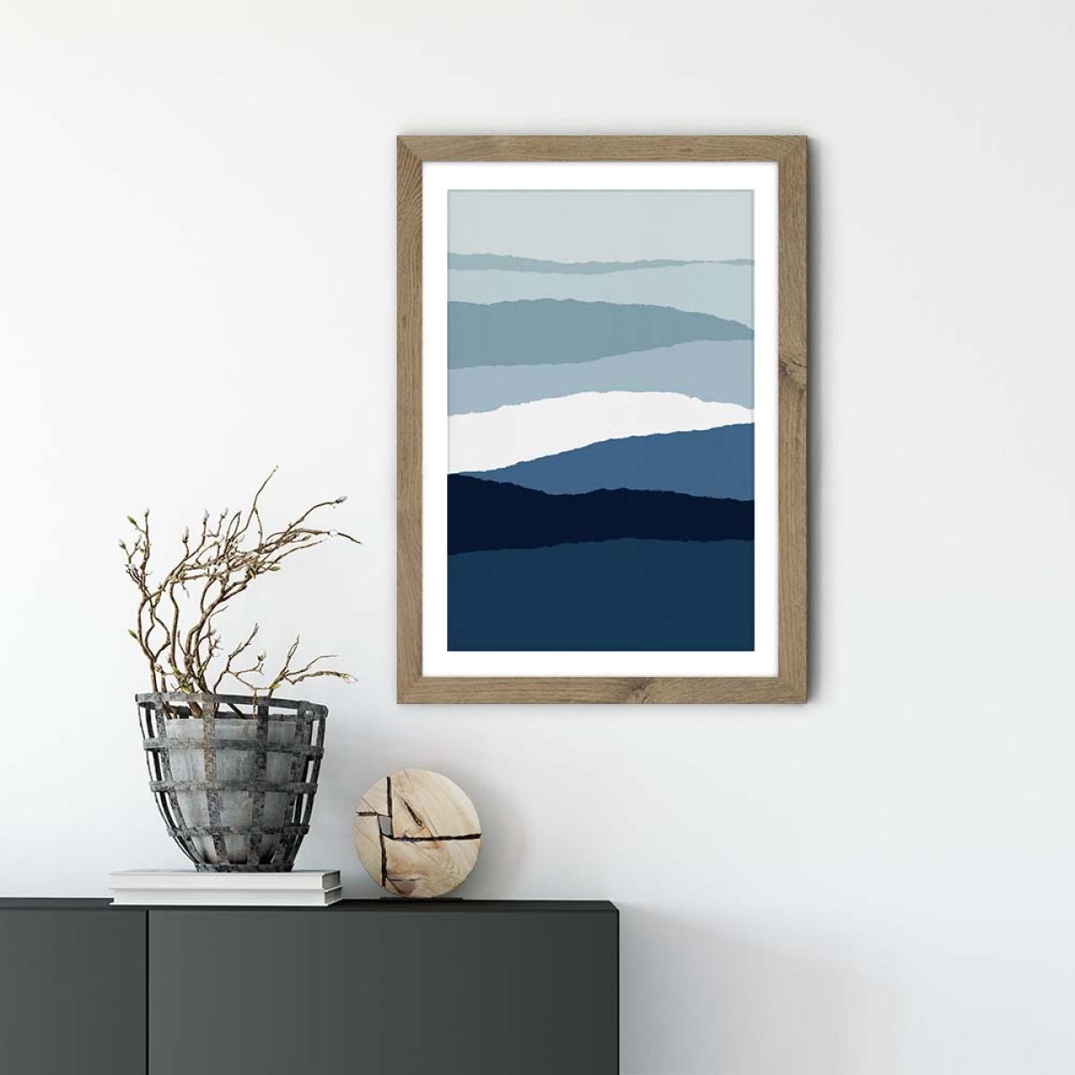 Blue Abstract II Art Print Oak Frame – image 2