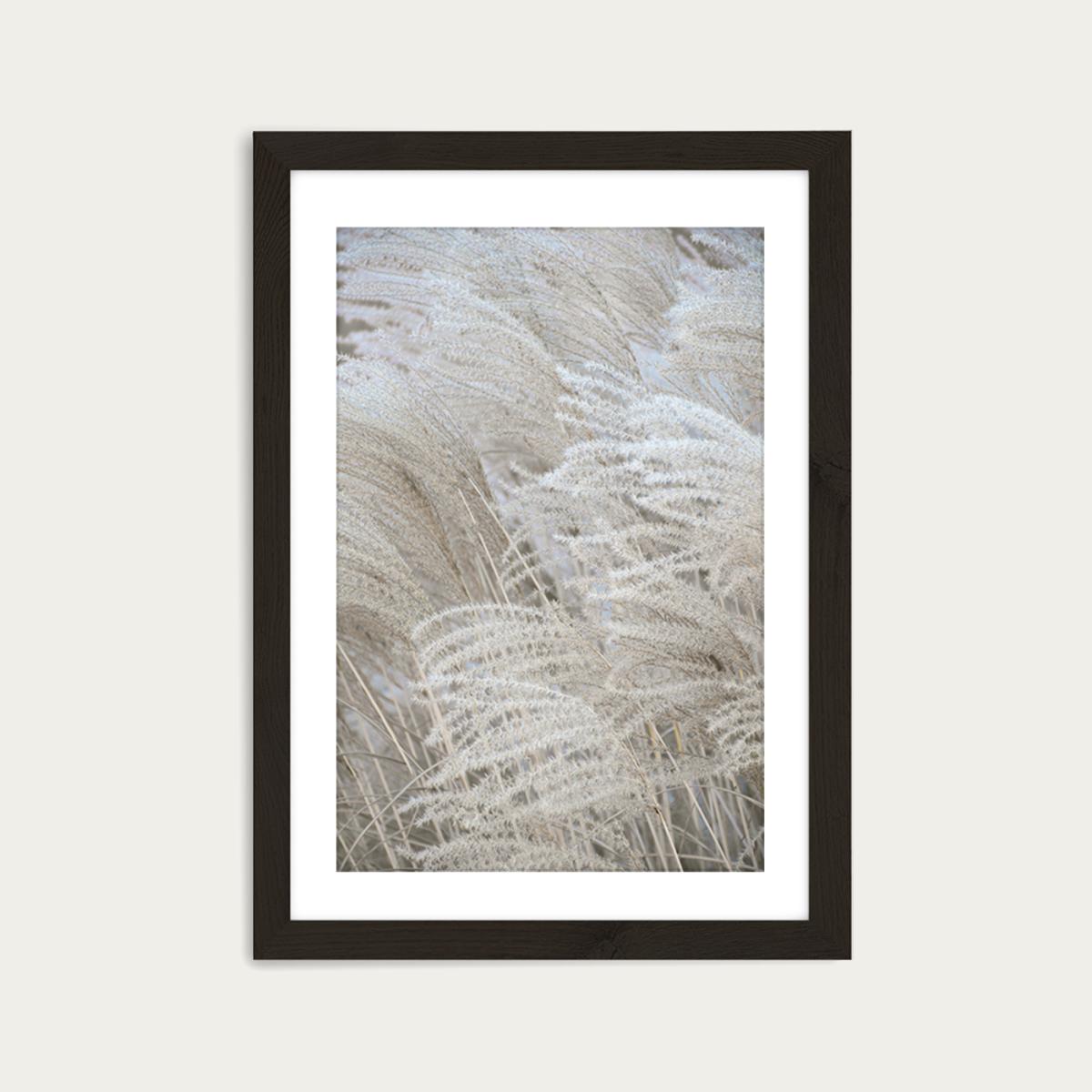 White Beige Boho Dreams - Pampas Art Print Black Frame