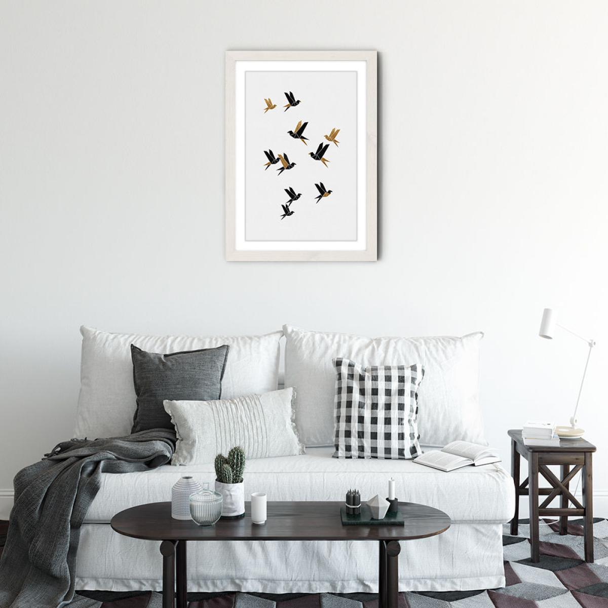 Origami Birds Collage I Art Print White Frame – image 2