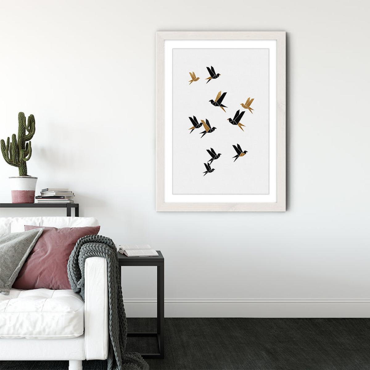 Origami Birds Collage I Art Print White Frame – image 3