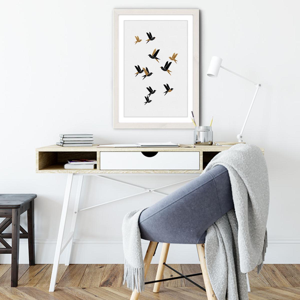 Origami Birds Collage I Art Print White Frame – image 4