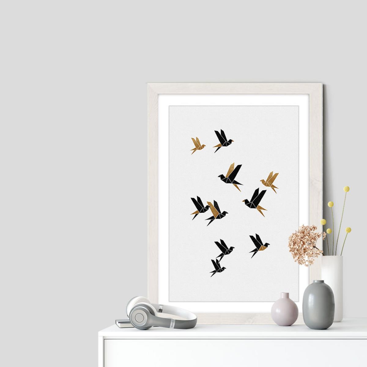 Origami Birds Collage I Art Print White Frame – image 7