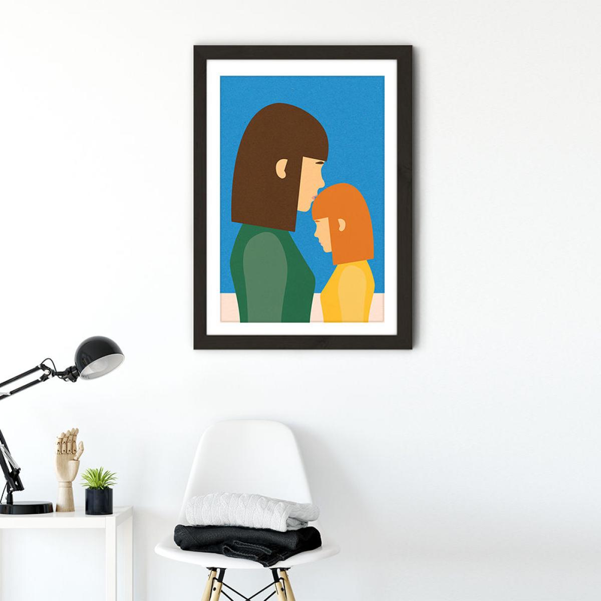 Mum And Daughter Brown Red Art Print Black Frame – image 2