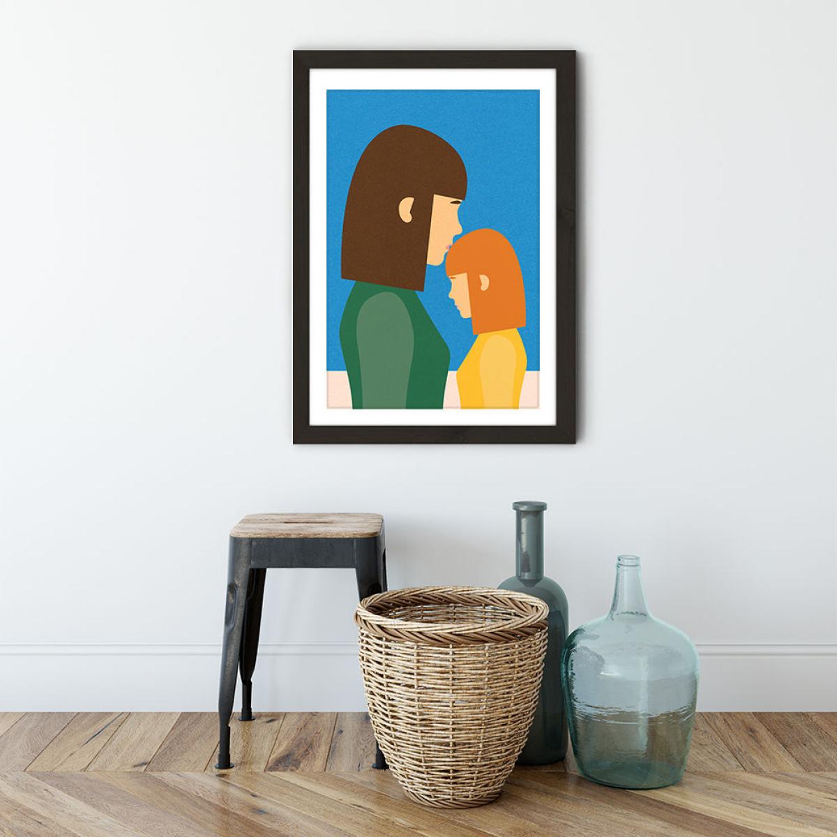 Mum And Daughter Brown Red Art Print Black Frame – image 3