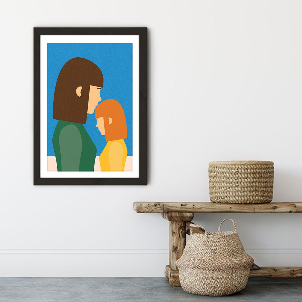 Mum And Daughter Brown Red Art Print Black Frame – image 5