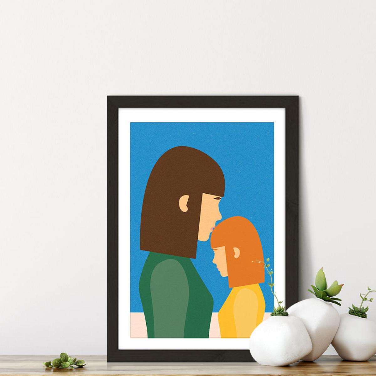 Mum And Daughter Brown Red Art Print Black Frame – image 7