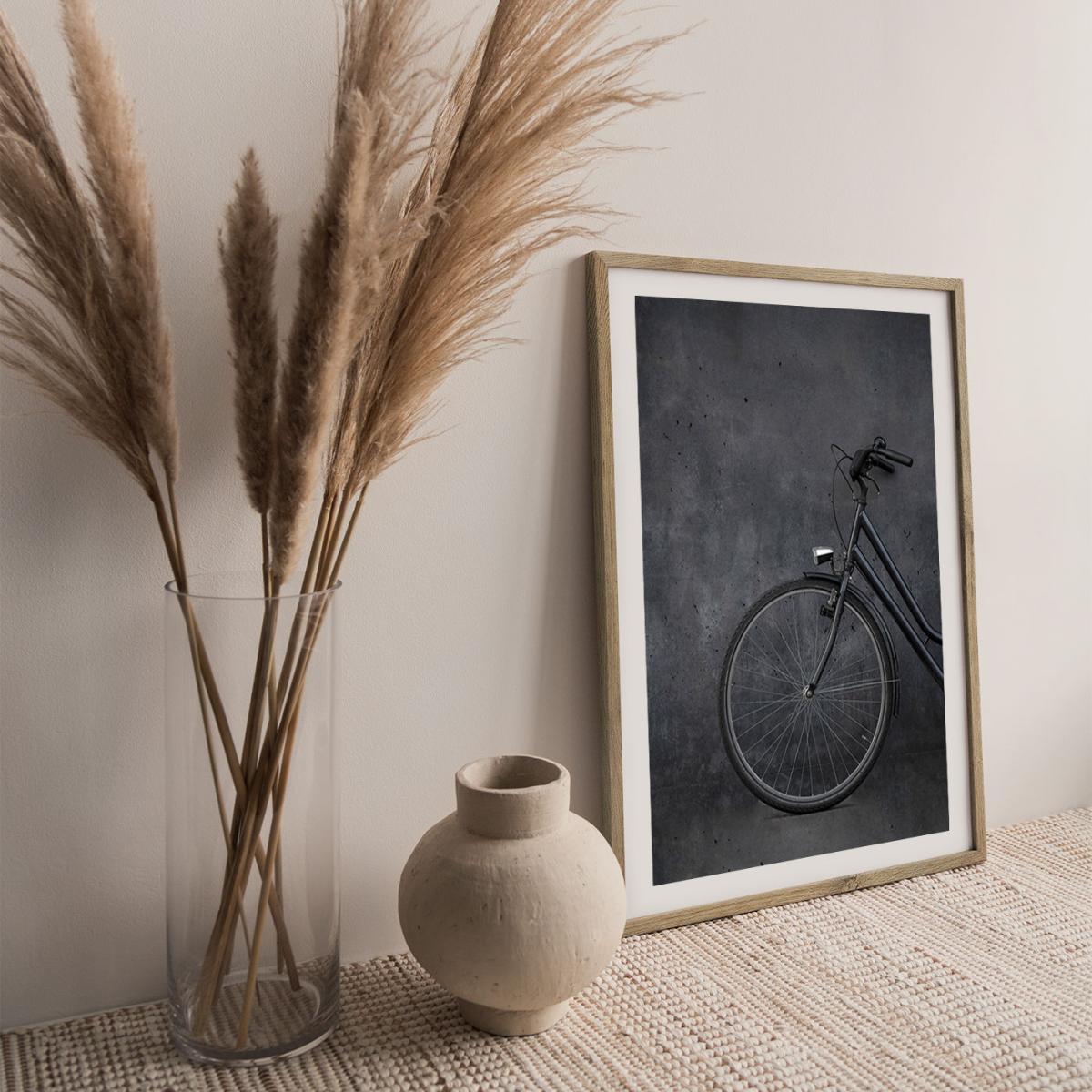 Black Vintage Bike and Concrete Love Art Print Oak Frame – image 2