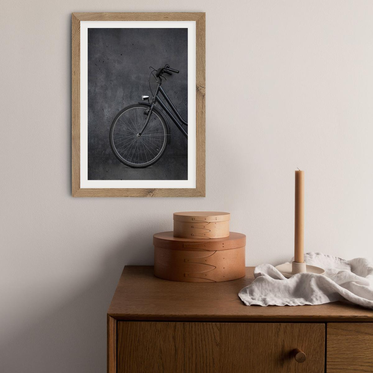 Black Vintage Bike and Concrete Love Art Print Oak Frame – image 11