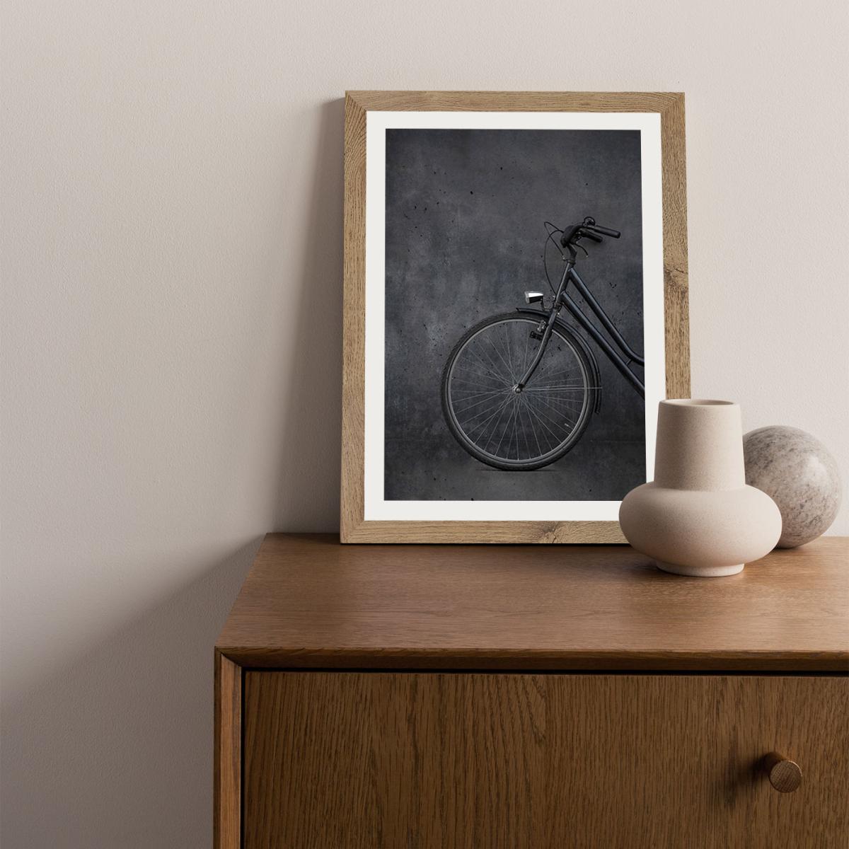 Black Vintage Bike and Concrete Love Art Print Oak Frame – image 3