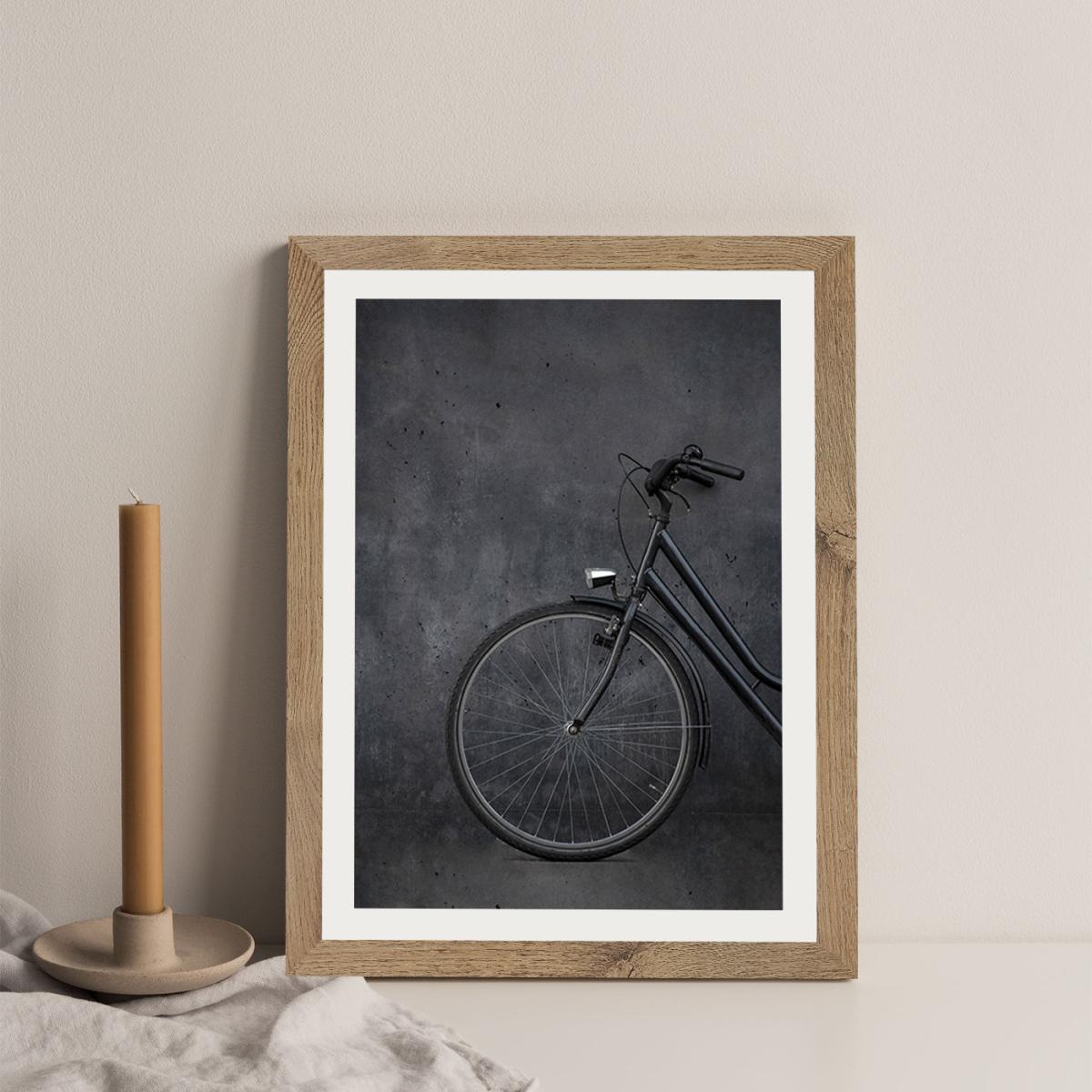 Black Vintage Bike and Concrete Love Art Print Oak Frame – image 4