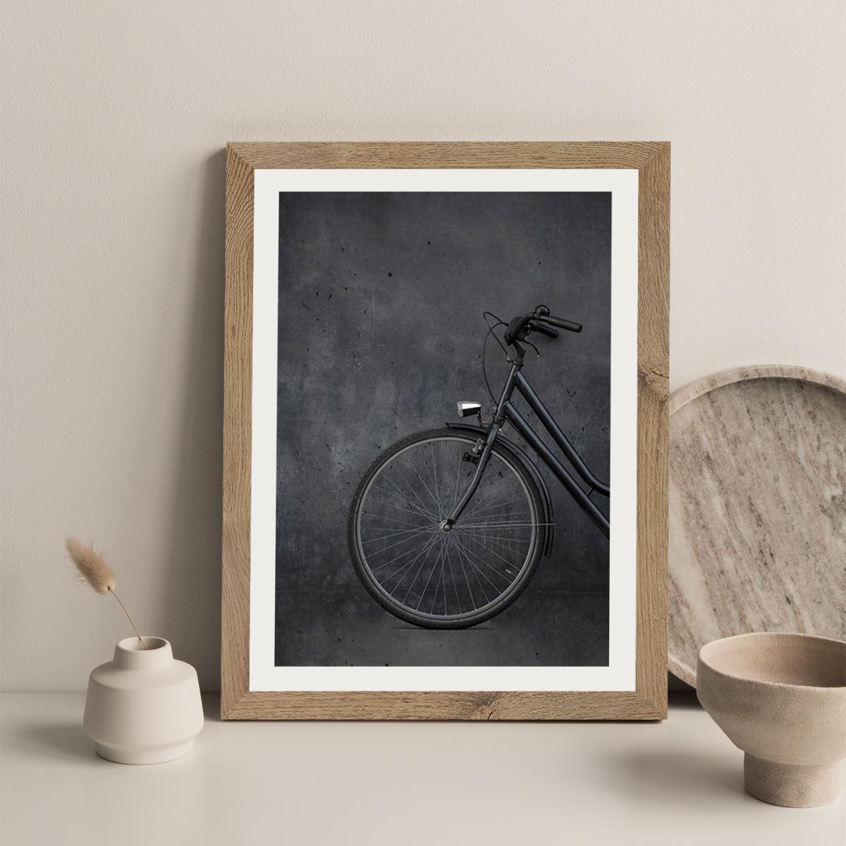 Black Vintage Bike and Concrete Love Art Print Oak Frame – image 5