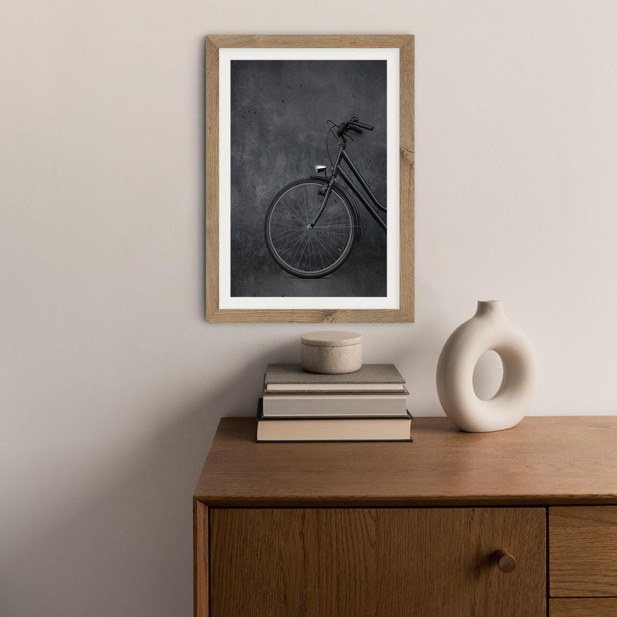 Black Vintage Bike and Concrete Love Art Print Oak Frame – image 6