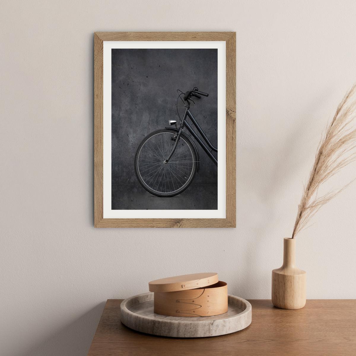 Black Vintage Bike and Concrete Love Art Print Oak Frame – image 7