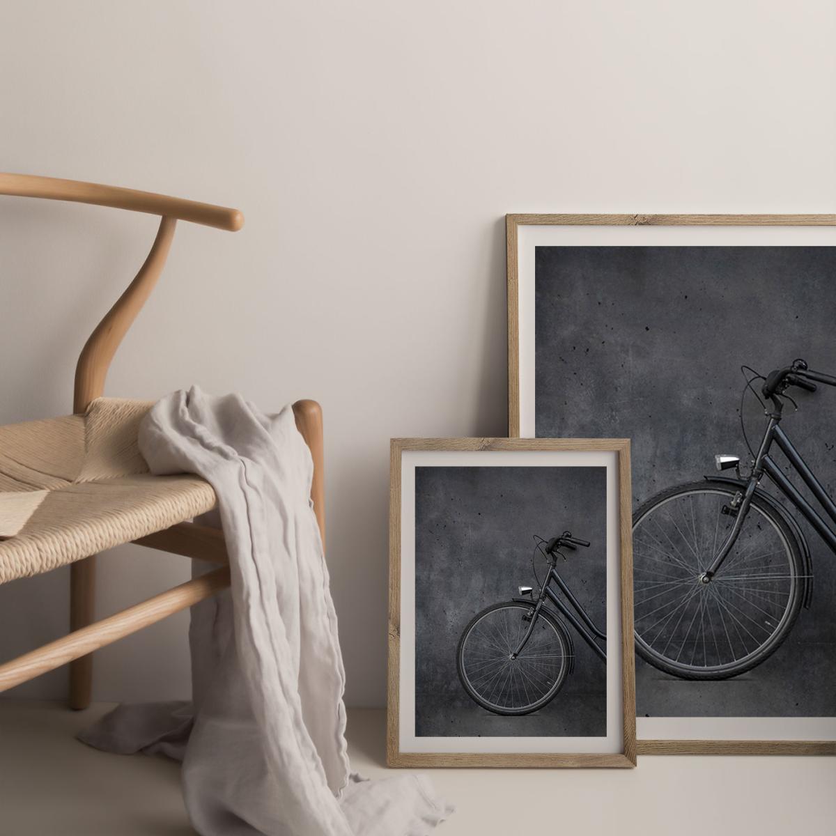Black Vintage Bike and Concrete Love Art Print Oak Frame – image 8