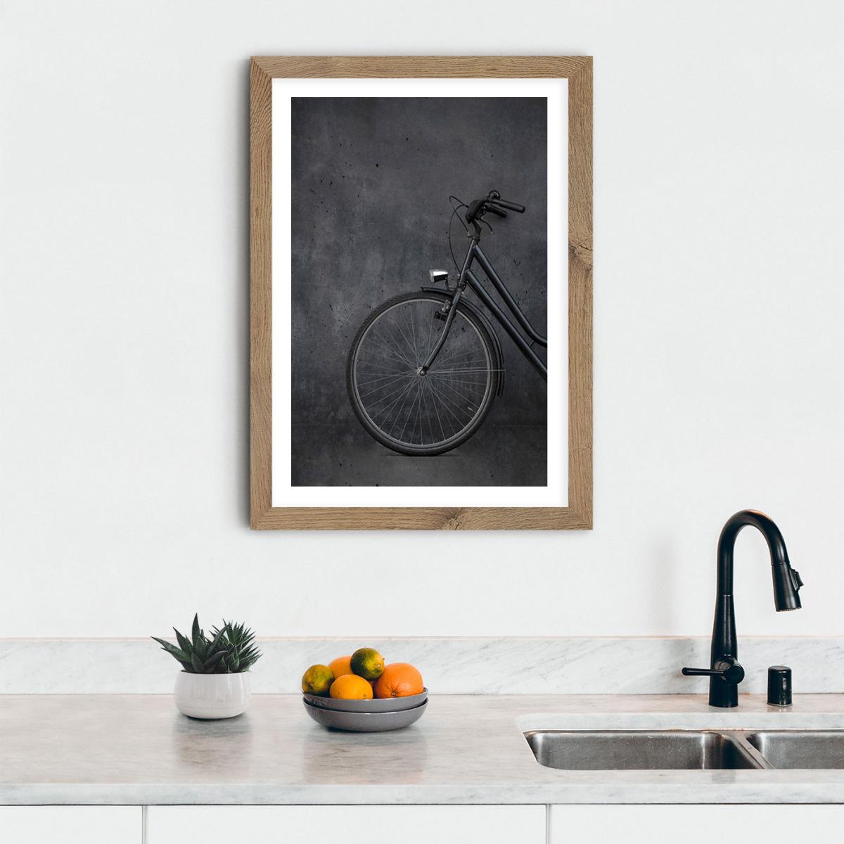 Black Vintage Bike and Concrete Love Art Print Oak Frame – image 9