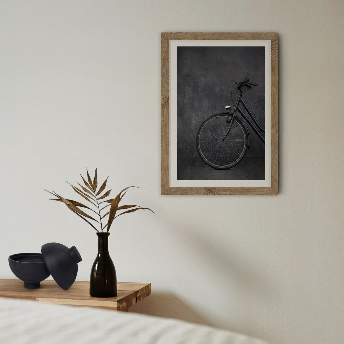 Black Vintage Bike and Concrete Love Art Print Oak Frame – image 10