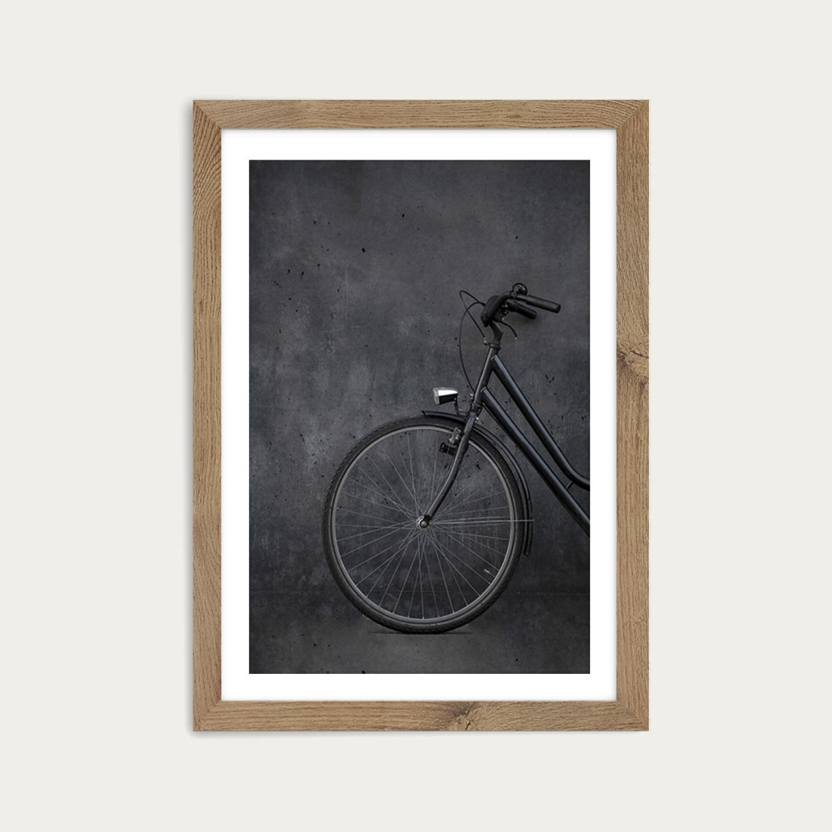 Black Vintage Bike and Concrete Love Art Print Oak Frame – image 1