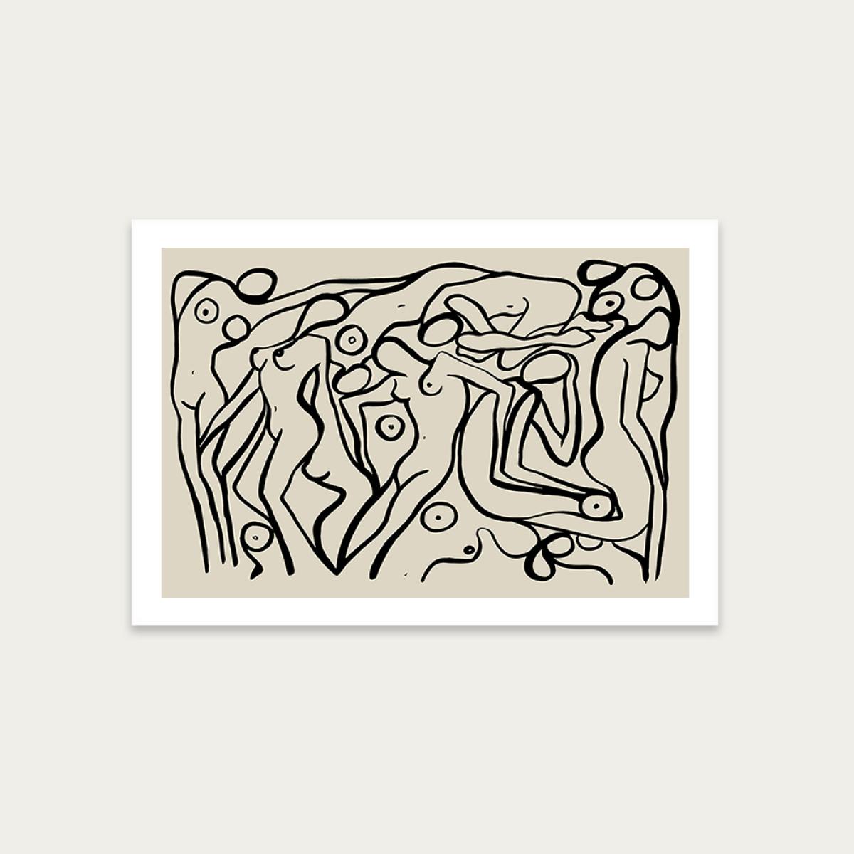 Psychedelic Nudes II Beige Art Print Unframed