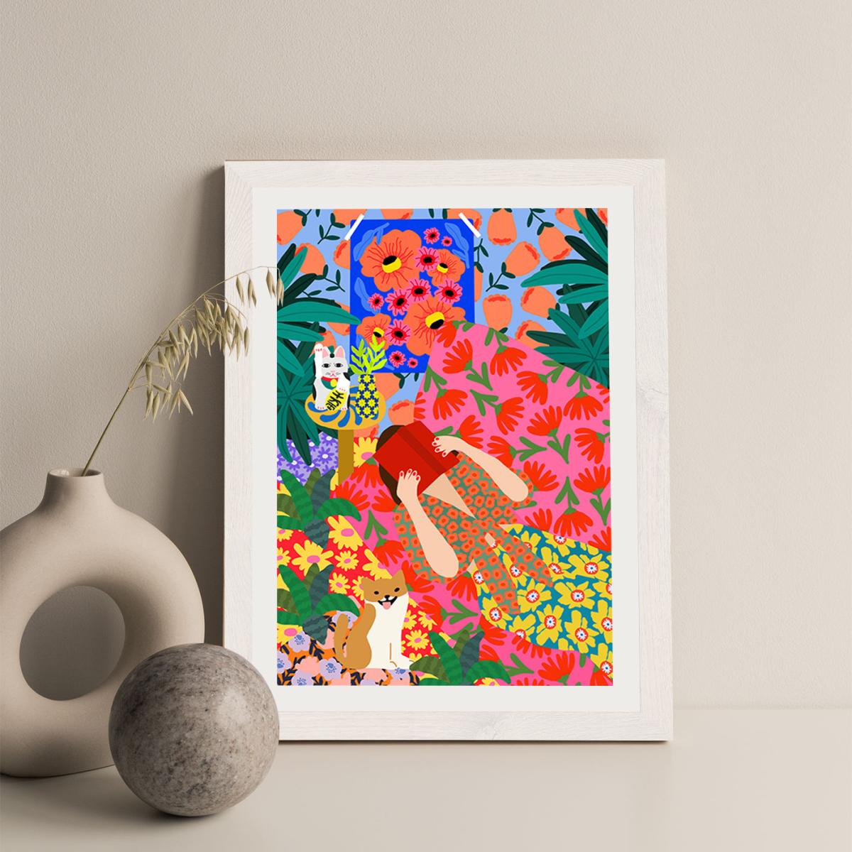 Girl With Book Art Print White Frame – image 2