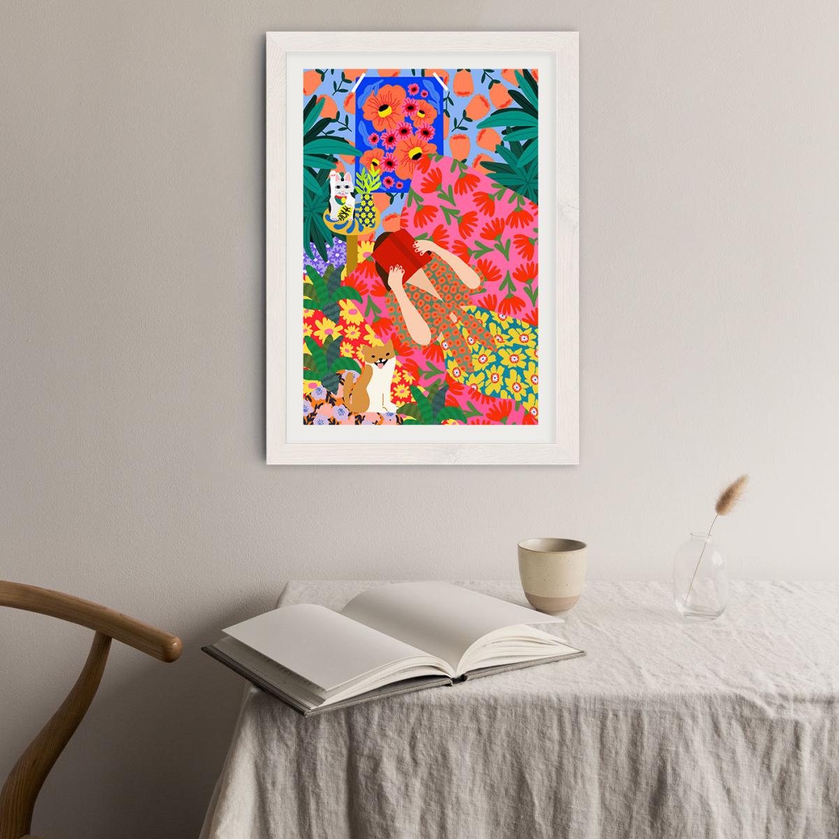 Girl With Book Art Print White Frame – image 3