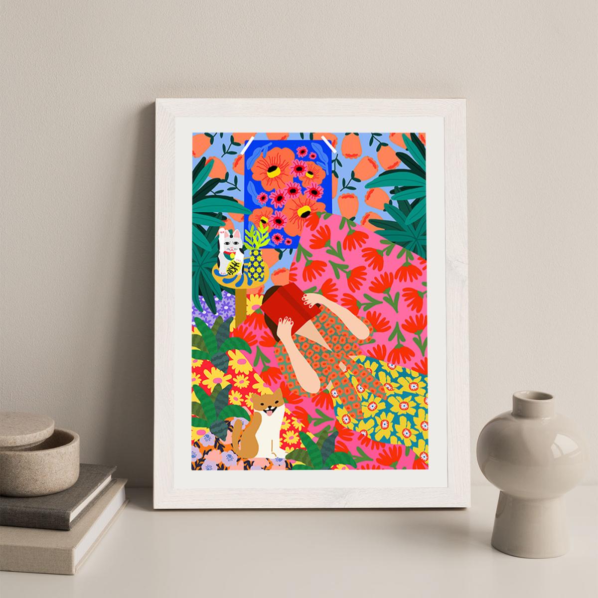 Girl With Book Art Print White Frame – image 4