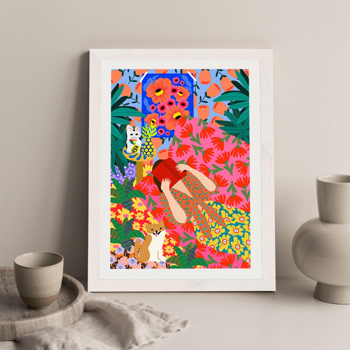 Girl With Book Art Print White Frame – image 5