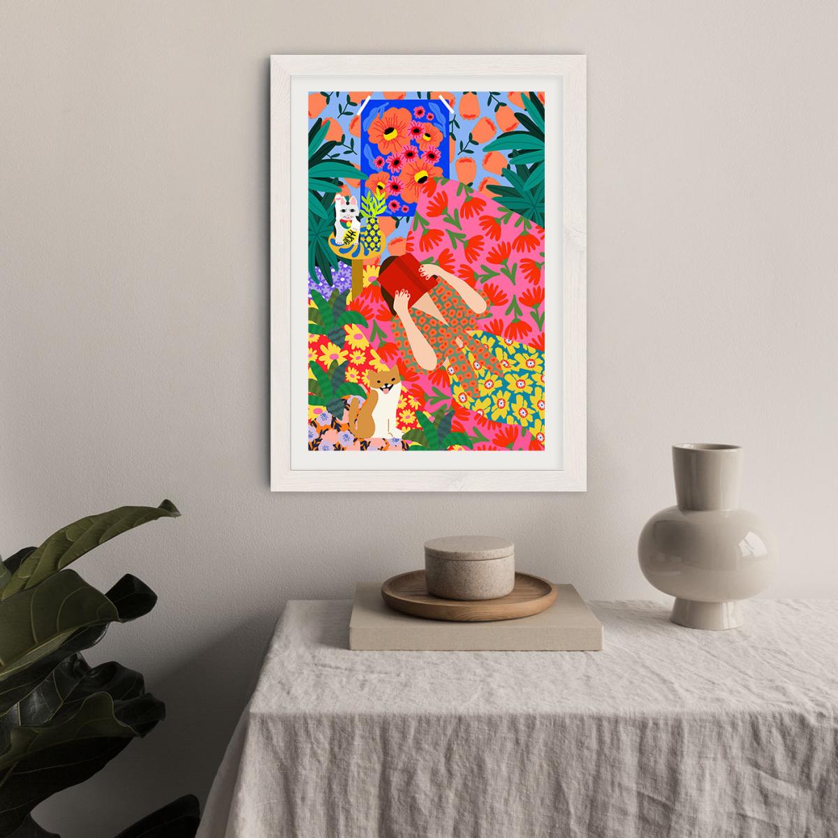 Girl With Book Art Print White Frame – image 6