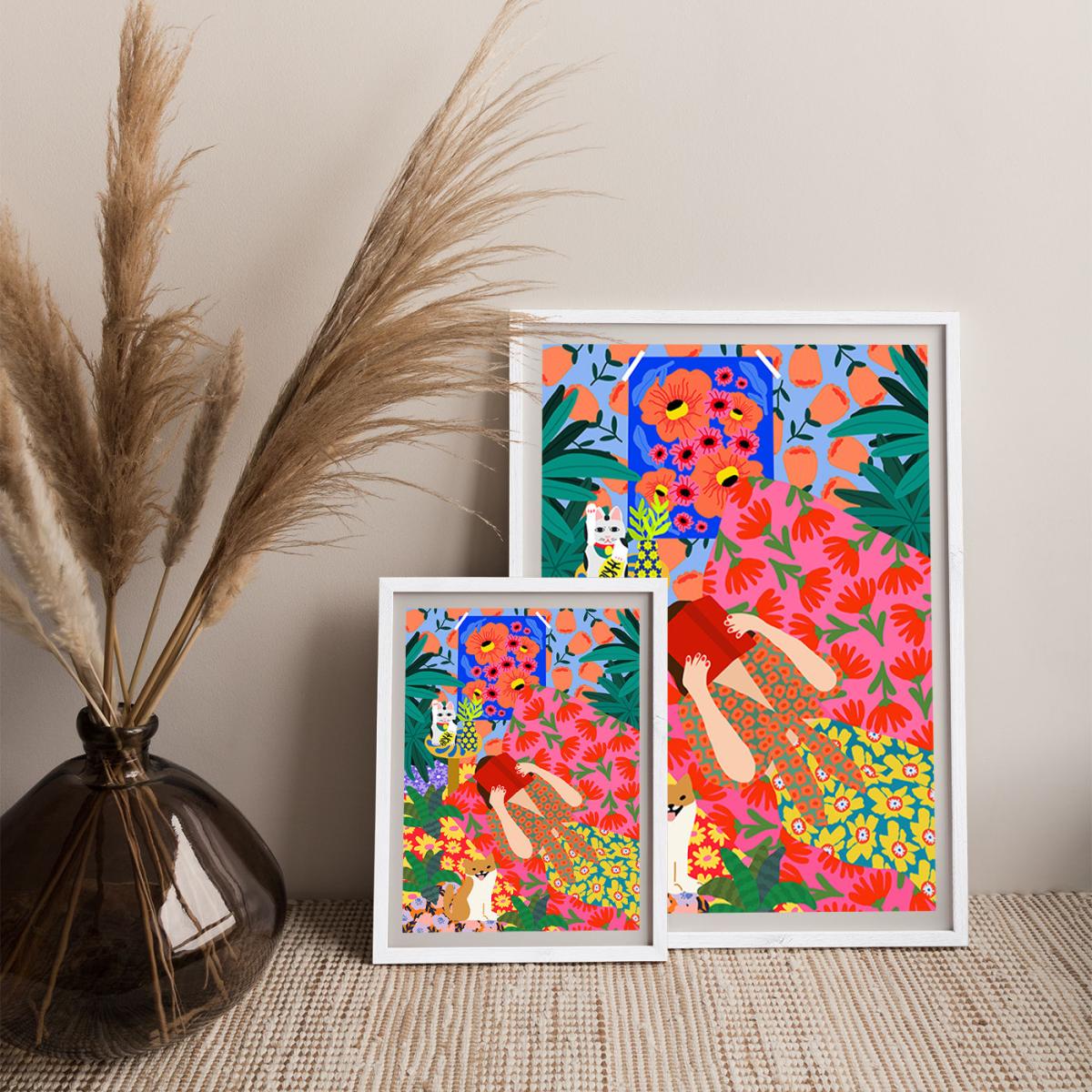 Girl With Book Art Print White Frame – image 7