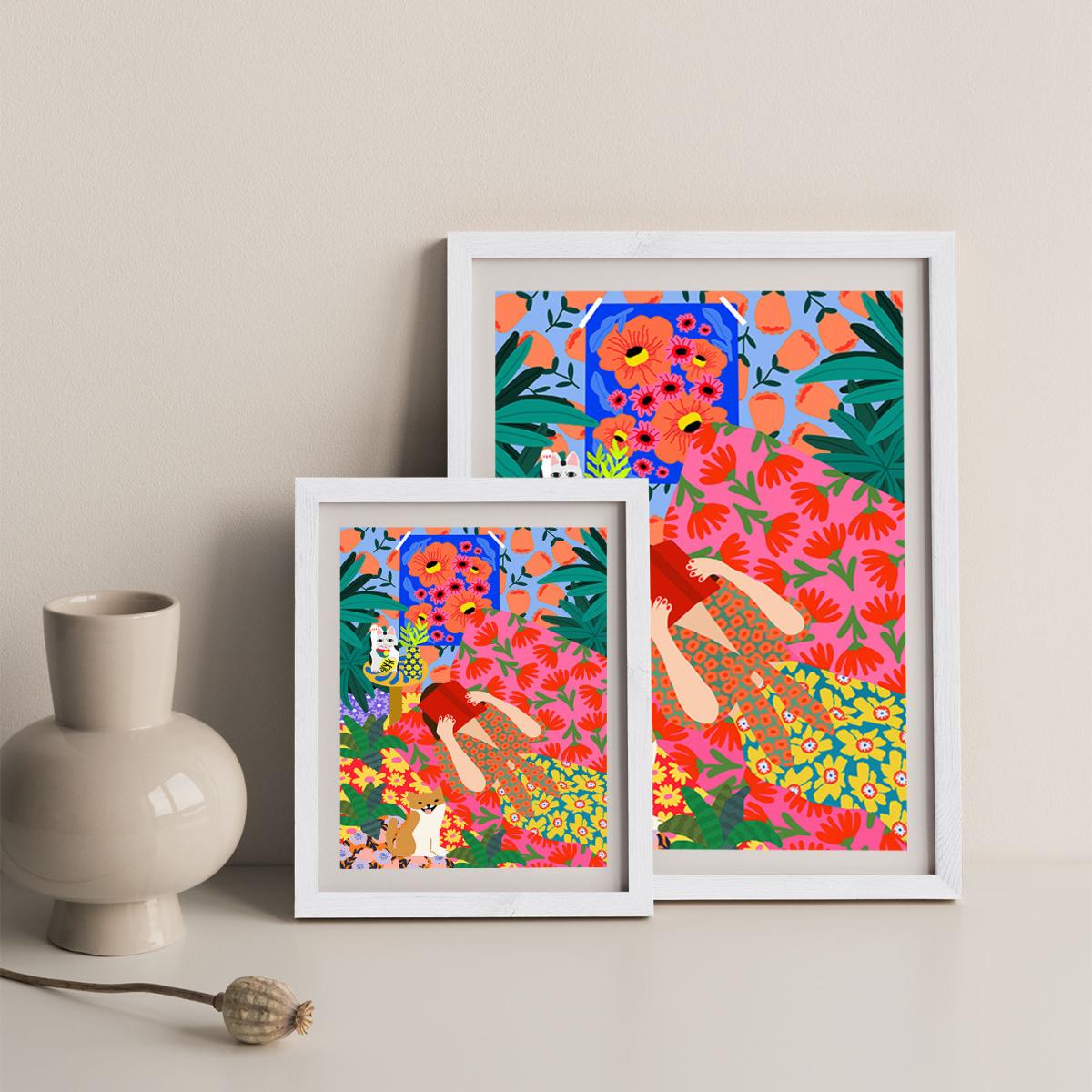 Girl With Book Art Print White Frame – image 8