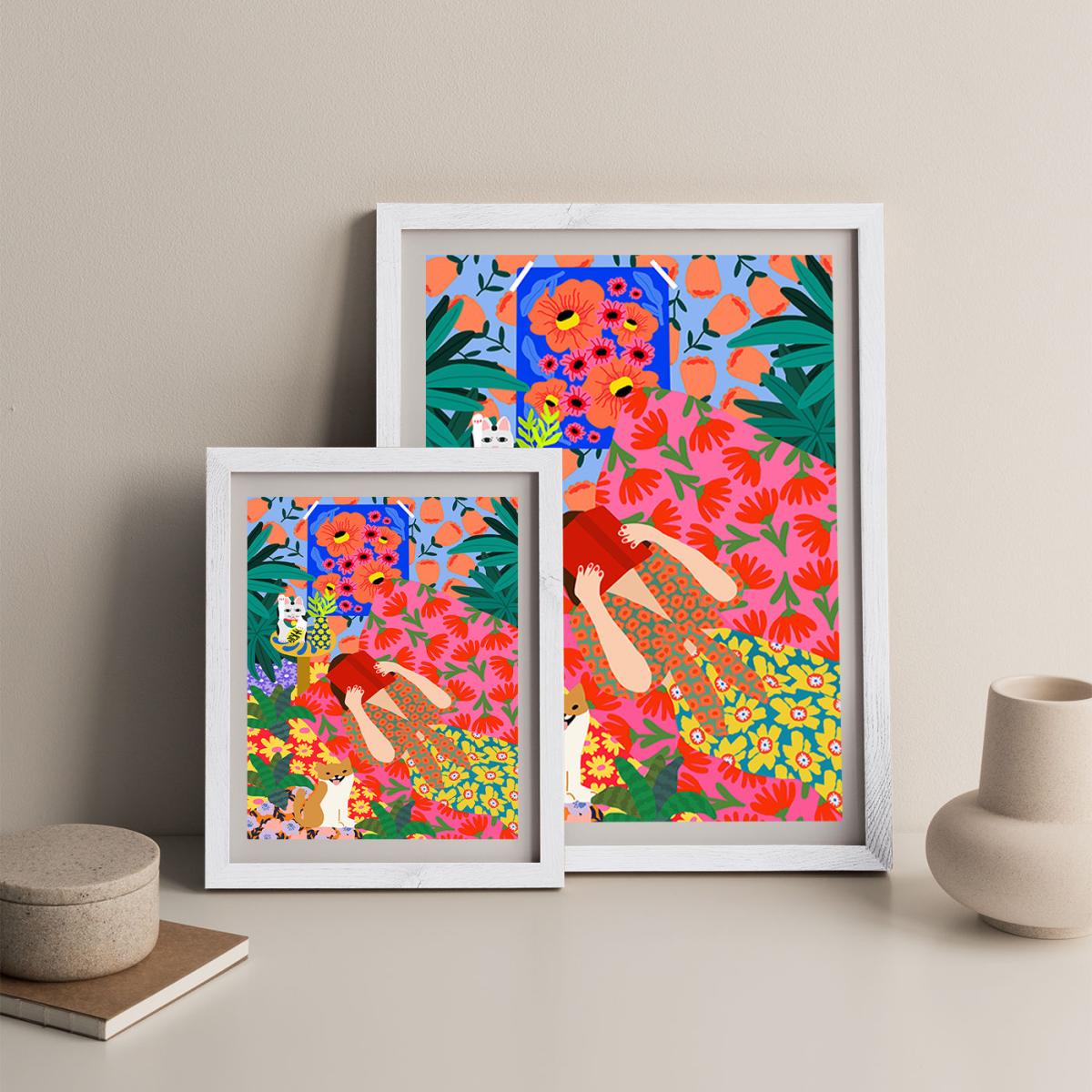 Girl With Book Art Print White Frame – image 9