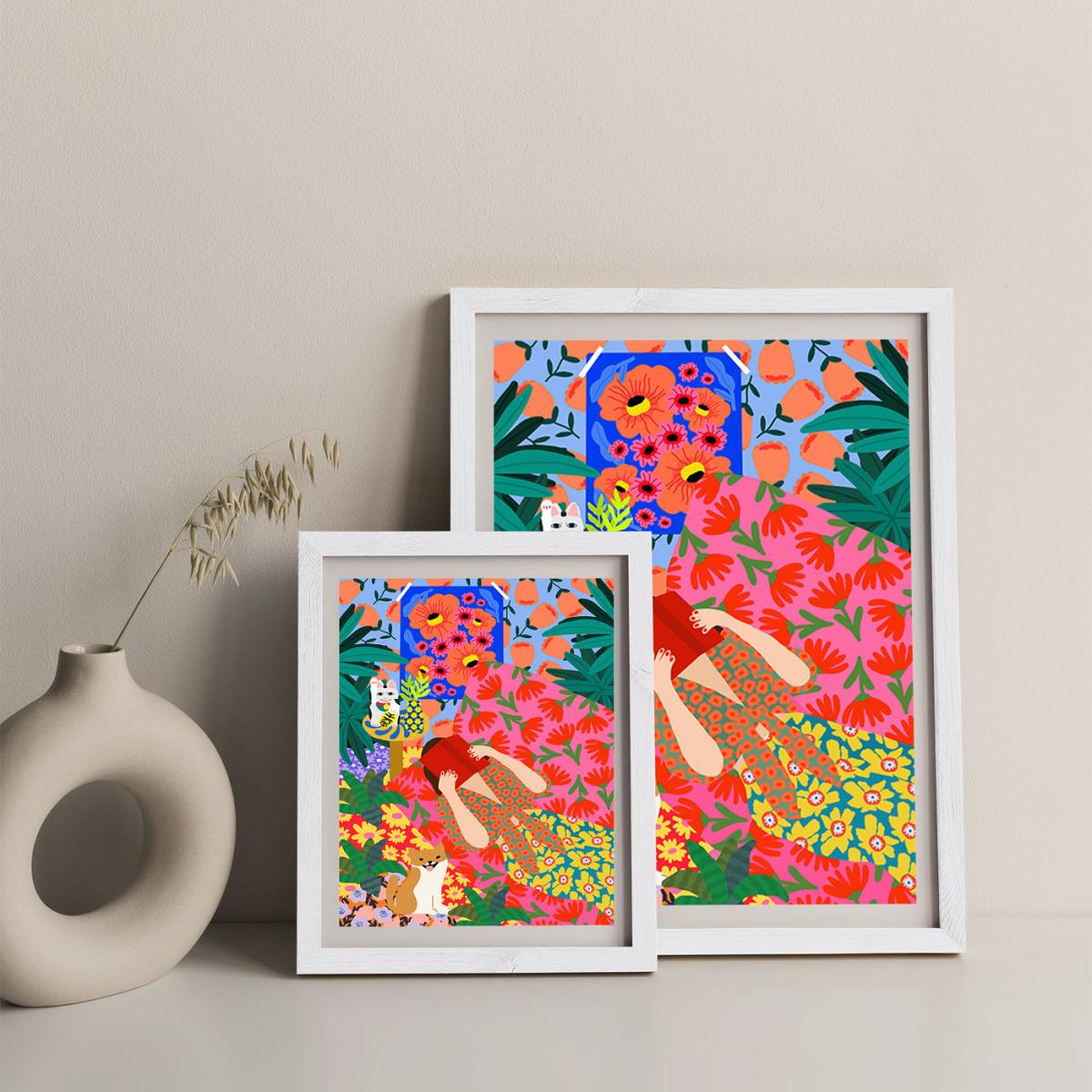Girl With Book Art Print White Frame – image 10