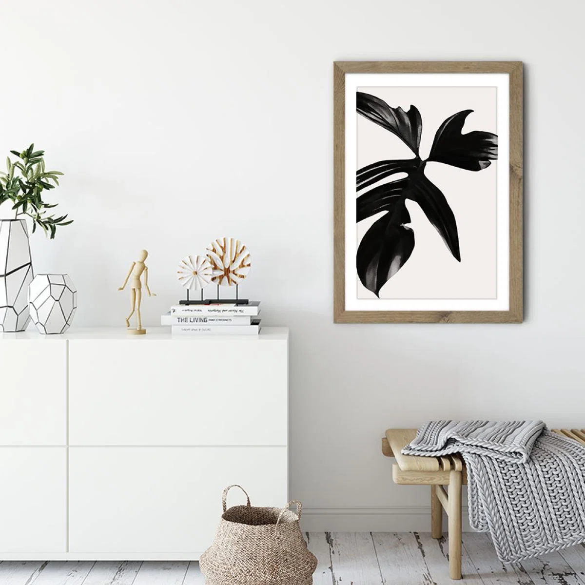 Black Leaf No.5 Art Print Oak Frame – image 2