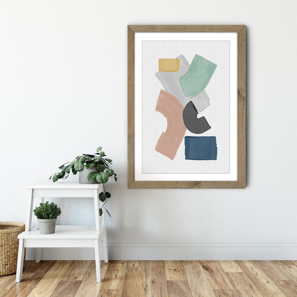 Pastel Paint Blocks Art Print Oak Frame – image 2