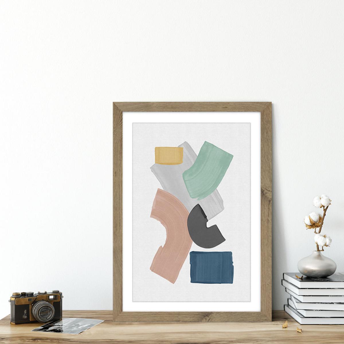 Pastel Paint Blocks Art Print Oak Frame – image 3